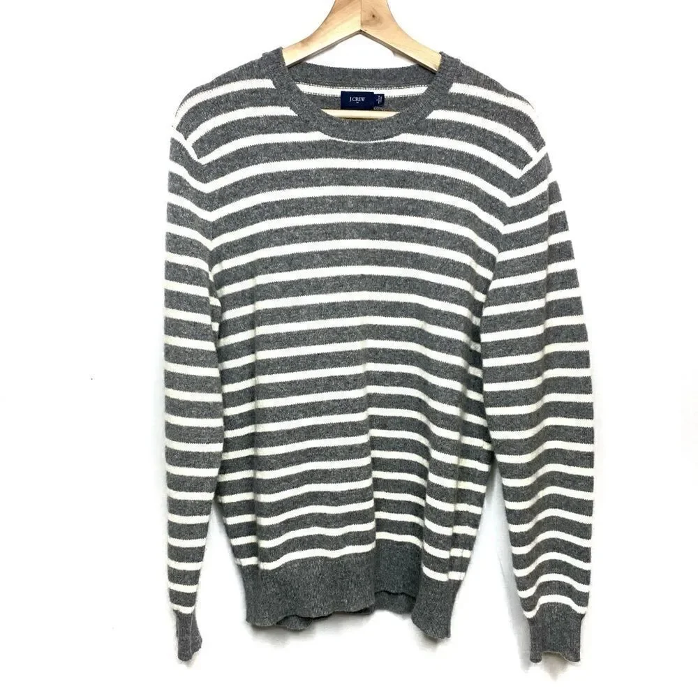 J. Crew Factory gray and white striped lambs wool sweater size L